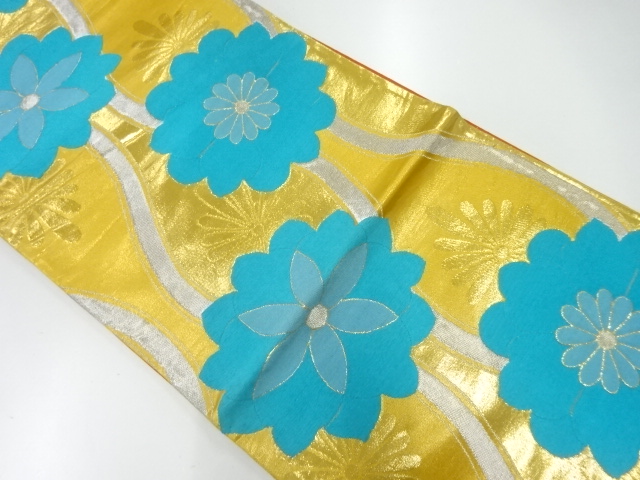 アンティーク　立涌に花模様織出し袋帯（材料）